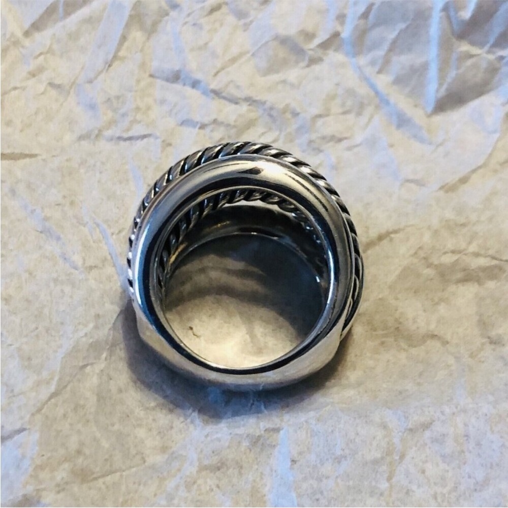David Yurman Wide Cross Over Sterling Silver Cable Band Ring Size 5 w/Pouch Mint